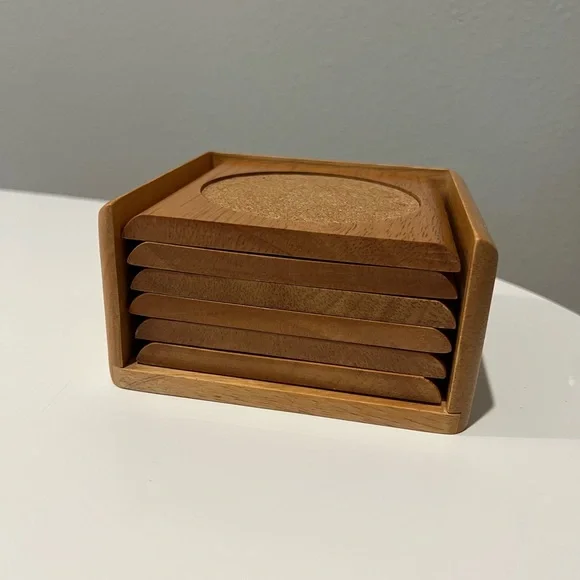 Bohoo Vintage wood coaster set 6 - Picture 4 of 10
